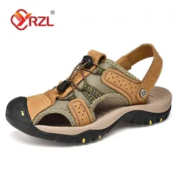 Sandálias Yrzl Homens Casual Praia Ao Ar Livre Sapatos Água Respirável Trekking Fashion Pesca Genuíno Chinelos de Couro 220302