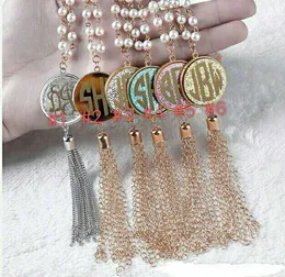 Cross-Mirror Personlig Design Pearl Necklace Dam Långskikt Tassel PE Pendant