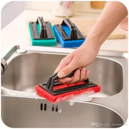 Escovas de Limpeza 3 Cores Forte Descontaminação Esponja Com Handle BottomKitchen Sink Magic Wipe Banheira Pincéis Telha Limpe WDH0061