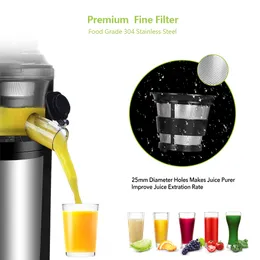 Freeshipping 200W 40RPM Rostfritt stål Masticating Slow Auger Juicer Frukt och grönsaksjuice Extractor Compact Cold Press Juicer Machine