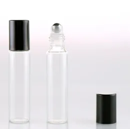 10ml 1 3oz Roll på glasflaska Klar dofter Essential Oil Perfume-flaska med metallrullebollfri DHL