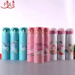 Water Bottles 500ml Capacity Drinking Water Cartoon Unicorn Stainless Steel Vacuum Flasks Water Bottle Kids Gift Kitchen 201105