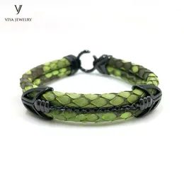 Braccialetti con ciondoli Bracciale in pelle da uomo in pitone verde di lusso con chiusura a freccia nera per regalo personalizzato di fascia alta1