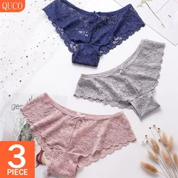 Quco 브랜드 3 PCS / LOT 투명한 속옷 여성 팬티는 섹스 포르노 여성 레이스 바디 수트 탄성 브리프 201112 에로틱 한 란제리를 설정합니다.