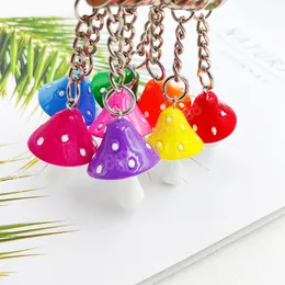 Colorful Plastic Mushroom Pendant Key Ring Cute Cartoon Resin Mushroom Key Chain Women Girls Bag Hanging Ornament Jewelry Gifts