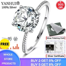 Yanhui med certifikat Solitaire 3 Carat Ring Original Silver 925 Smycken Naturliga Zirconia Diamant Bröllop Ringar för Kvinnor LJ201009