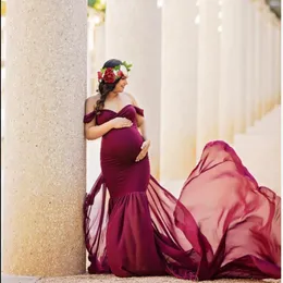 マタニティポイントプロップス長妊娠ドレスのためのポーシュートオフショルダー妊娠中のドレス女性マキシガウン1
