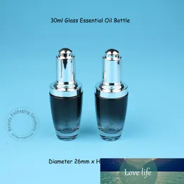 15 adet / grup Toptan cam 30 ml uçucu yağ şişesi kadınlar kozmetik konteyner 1 oz damlalık şişe ile gümüş kap ambalaj