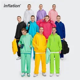 INFLATION Oversized Hooded Tracksuit Men Streetwear Thin Multiple Color Blank Hoodie Set Unisex Sweatpant Set Sportswear 211222