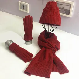 Kış Kadınlar Yünlü Kalın Örgü Şapka Eşarp Eldiven Set Sıcak Yumuşak Örme Yün Seti