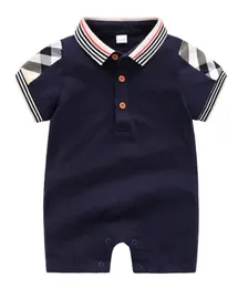 Baby romper spädbarn pojkar plåt lapel kort ärm jumpsuits födda barn blöja sommar baby pojke bomull klättra kläder söta wq