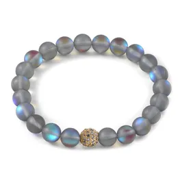 Ny 8cm Moonstone Glitter Crystal Armband för Kvinnor Elastisk Justerbar Guld Zirkon Bead Charm Lucky Bracelet Alla hjärtans daggåva