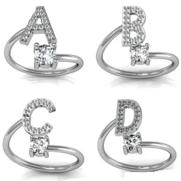 New Fashion 26 Letters Ring For Women Girls Small Rhinestone Open Finger Rings Engagement Classic Wedding Party Jewelry Gift