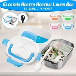110V 1.05L Stainless Steel Portable Electric Heated Lunch Box Lunch Bento Box Rice Container Travel Food Warmer Car Home Office Y200429