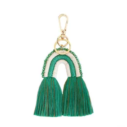 Konst och hantverk B￶hmen Rainbow Beads Woven Tassels Fringe Diy Jewelry Bag Keychain Decor Accessories Pendant Crafts Cotton Thread Hanging Trim H Jllkxx