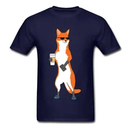 Cool Fox Seal Funky Slim Fit Tops Рубашки с круглым шеем Летняя осень Хлопок Топ футболки нормальный короткий рукав рубашка одежды G1222