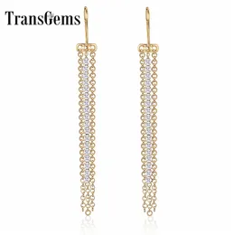 Transgems Fashion Earrings 14K 585 Yellow Gold 3.5mm F Color VVS Earrings For Women Long Gold Earrings Y200620