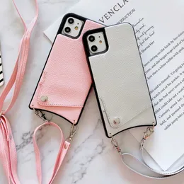 New PU leather lychee pattern card case for iPhone 13 12 7 8 Plus X XR XS MAX diagonal strap for iPhone 11 11Pro MAX protective case