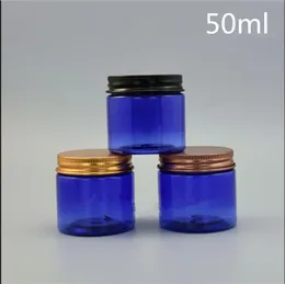 Frete grátis 50g / ml Esvaziar garrafas de embalagem real azul de plástico frascos de ouro tampa Bronze Black Topo da classe Cosmetic Containers