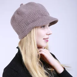 Rabbit Fur Knitted Hat Winter Wool Cap Womens Newsboy Comfortable Warm Classical Peaked Cap Woman Fashion Trendy Hat