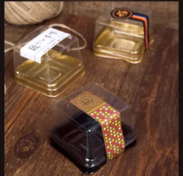 2021 50gムーンケーキトレイムーンケーキ包装箱ゴールドブラックプラスチック底透明カバー