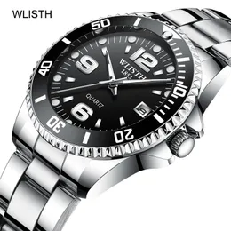 Wlisth Brand Watch Mężczyźni Rotatable Wezel GMT Sapphire Szkło 30m Wodoodporna Sporty ze stali nierdzewnej Mody Quartz Reloj Hombre