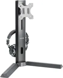 Black Freestanding Single Monitor Mount, Pro Gaming Desk Stand with Headphone Holder, Height Adjustable Mount for 1 Screen Up to 32 Inches (Stand-V101F)