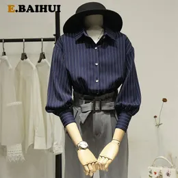 EBAIHUI Blouse Women Casual Striped Top Shirts Blouses Three Quarter Sleeve Female Blusas Ladies Office 220308