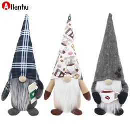 NY! Stock Juldekoration Kaffe Gnome Plaid Swedish Tomte Faceless Toy Scandinavian Figurine Nordic Plush Farmhouse Heminredning