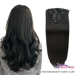 Full Head Ib Natural Black Clip In Human Hair Extensions 14 "-22" 70g 100g 120g Set Brazilian Remy Rak vävklämmor på