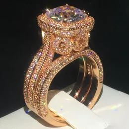 Vintage 18k Rose Gold Ring Sets 925 Sterling Silver Engagement Band Pierścionki dla kobiet Bridal Gem Party Jewelry