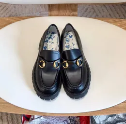 Designer de luxo sapatos sociais de fundo grosso calçados esportivos de couro feminino high-end confortável preto cabeça redonda couro de bezerro 4,5 cm sapato Lefu