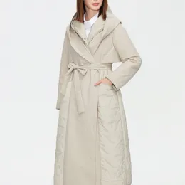 Ziai Женская осень стеганая куртка женская длинная тонкая хлопчатобумажная траншея пальто с капюшоном скрытая кнопка пояса элегантные ветровки ZM-7285 211221