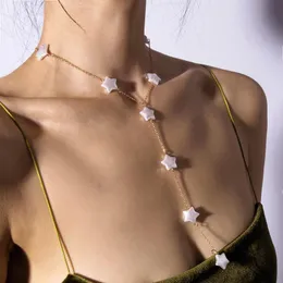 Imitacja Pearl Star Długie Łańcuchy Tassel Wisiorek Choker Naszyjnik Dla Kobiet Collier Collar Moda Boho Jewelry