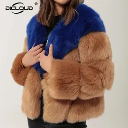 Luxury Contrast Color Fur Coat Women Winter Faux Fox Fur Jackets Coats Street Fashion Fluffy Overcoat Thick Warm Fake Fur Jacket 201212