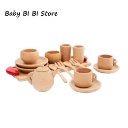 Wooden Tableware Tools Tea Pot Tea Cup Teatime Party Play Toy Dollhouse Miniature Kitchen Tableware Accessories for Kids Toys LJ201007