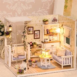 Docka husmöbler diy miniatyr 3d trä miniaturas dollhus leksaker för barn födelsedag gåvor casa kattunge dagbok lj200909