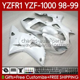 Glans vita OEM Fairings för Yamaha YZF-R1 YZF1000 YZF R 1 1000 CC YZFR1 98 99 00 01 Bodywork 82No.89 YZF R1 1000CC 1998 1999 2000 2001 YZF-1000 98-01 Motorcykel Body Kit