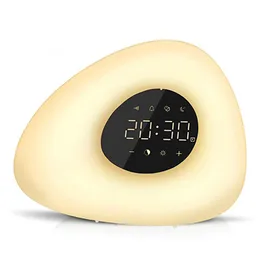 Alarm Clock Wake up Light Sunrise Sunset Simulation with 10 Nature Sounds 7 Colors Light Touch Control RGB Dimmable Night Lamp LJ200827