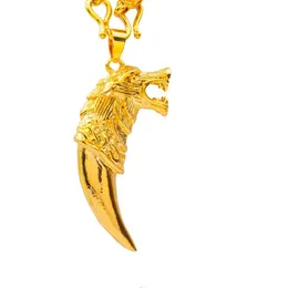 Collana a catena con ciondolo da uomo Hip Hop riempito in oro giallo 18 carati Wolf Spike Gioielli stile punk