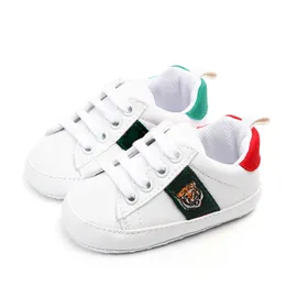 Baby Jungen Mädchen Neugeborene Schuhe Lauflernschuhe Kinder Kleinkinder Schnürschuhe PU Sneakers Prewalker Weiße Schuhe45pu
