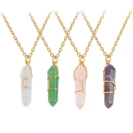 Hexagonal prisma kristall sten halsband chakra pendants för kvinnor dam mode smycken gåva