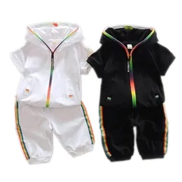 Dzieci Lato Bawełniana Garment Baby Boys Girls Candy-Colored Zipper Bluzy Krótki 2 Sztuk / Zestaw Dzieci Krótki Rękaw Twinsets Dres 201126