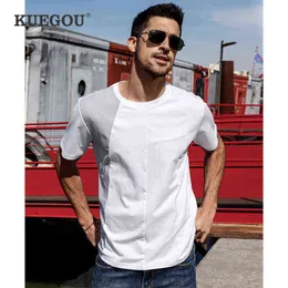Kuegou 100% bomullskläder T-shirt Kortärmad mode Striped Patchwork Tshirt Sommar Högkvalitativ topp Plusstorlek 90061 G1229
