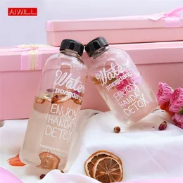 AIWILL 1000ml 600ml Glass Water Bottles Girl Students sports Bottles Creative Juice Bottle Kettle with Bag 201221