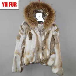 Varumärke Försäljning Kvinnor Äkta Real Rabbit Fur Coat Lady Vinter Varm Jacka Naturfärg Överrock 211220