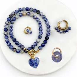 Trendy Partii Bijoux półszlachetne Lapis Lazuli Kamień Naturalny Koralik Miłość Serca Wisiorek Urok Kobiety Chokers Naszyjnik Biżuteria 2021