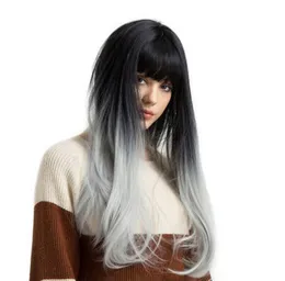 Urok Ombre Silver Grey Wig Długie proste schludne hair Włosy Syntetyczne Cosplay