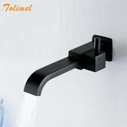 Bathroom Basin Faucet Wall Mounted Cold Water Faucet Bathtub Waterfall Spout Vessel Sink Mop Pool Tap Matte Black Square1