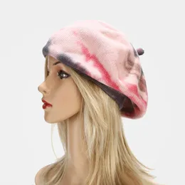 Nowa Jesień Zima Ciepłe Czapki Krój Sombrero Kobiety Gorros Mujer Multicolor Tie Dye Beret Hat Kobiety Lady Berets